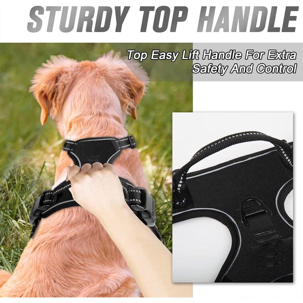 Adjustable No-Pull Dog Harness Vest S-XL Reflective Pet Training Outdoor Handle - Red-L