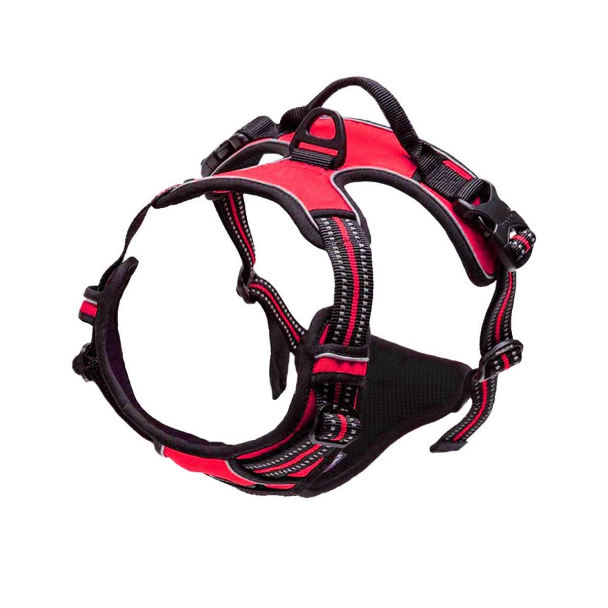 Adjustable No-Pull Dog Harness Vest S-XL Reflective Pet Training Outdoor Handle - Red-L