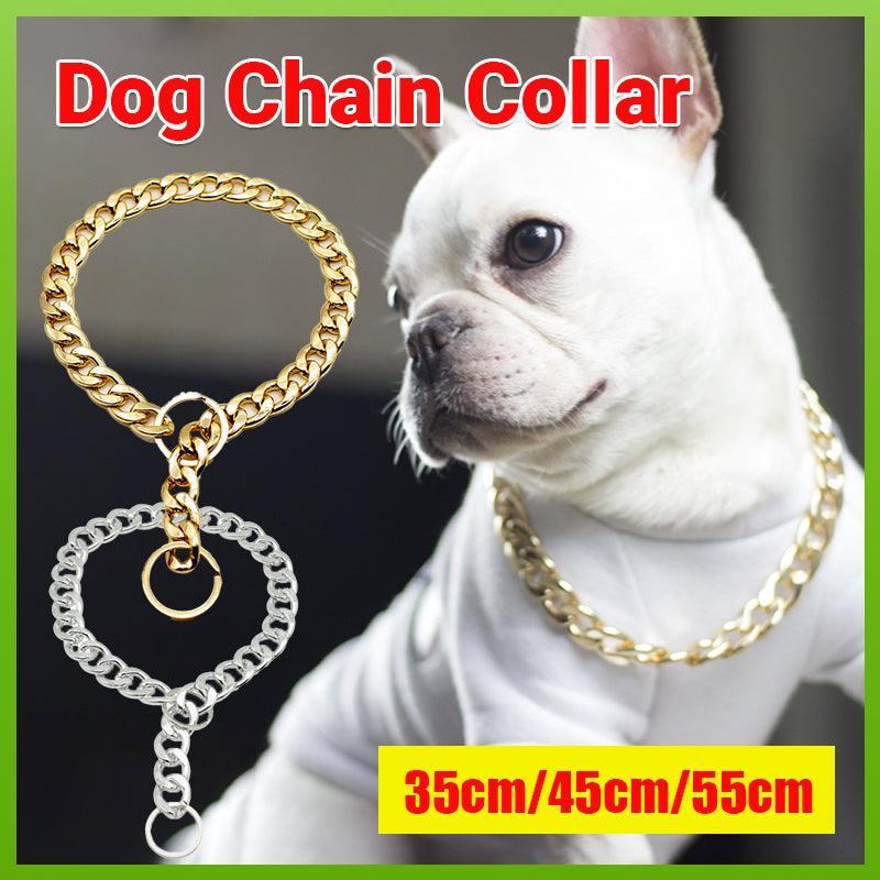 Dog Chain Collar Heavy Duty Choker Double Pet Slip Check Twist Link Chrome Chain Gold - 55CM