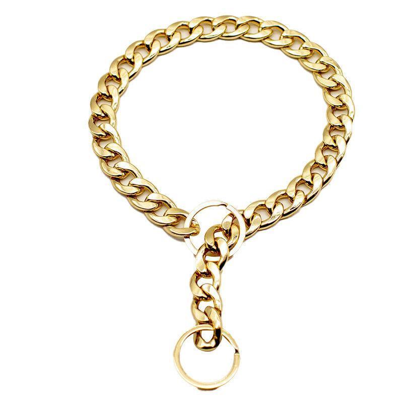 Dog Chain Collar Heavy Duty Choker Double Pet Slip Check Twist Link Chrome Chain Gold - 55CM