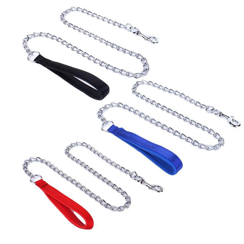 120Cm Pet Dog Puppy Padded Handle Metal Chain Dog Leash - Red