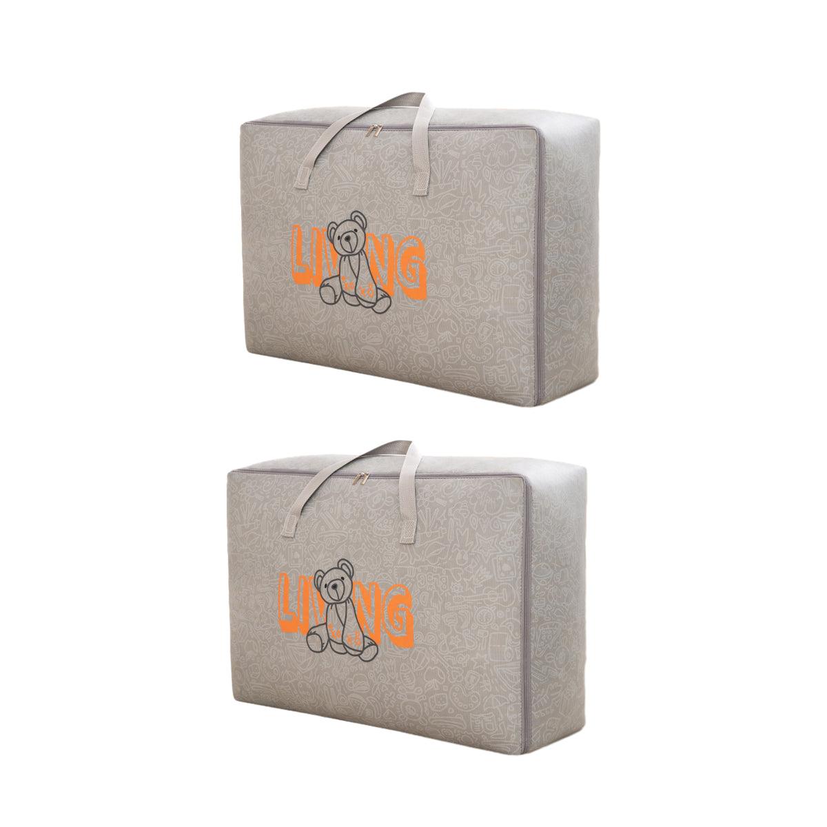 2pcs Cartoon Bear Luggage Organizer Storage Bags Blanket Quilt Closet Box Set - White-M