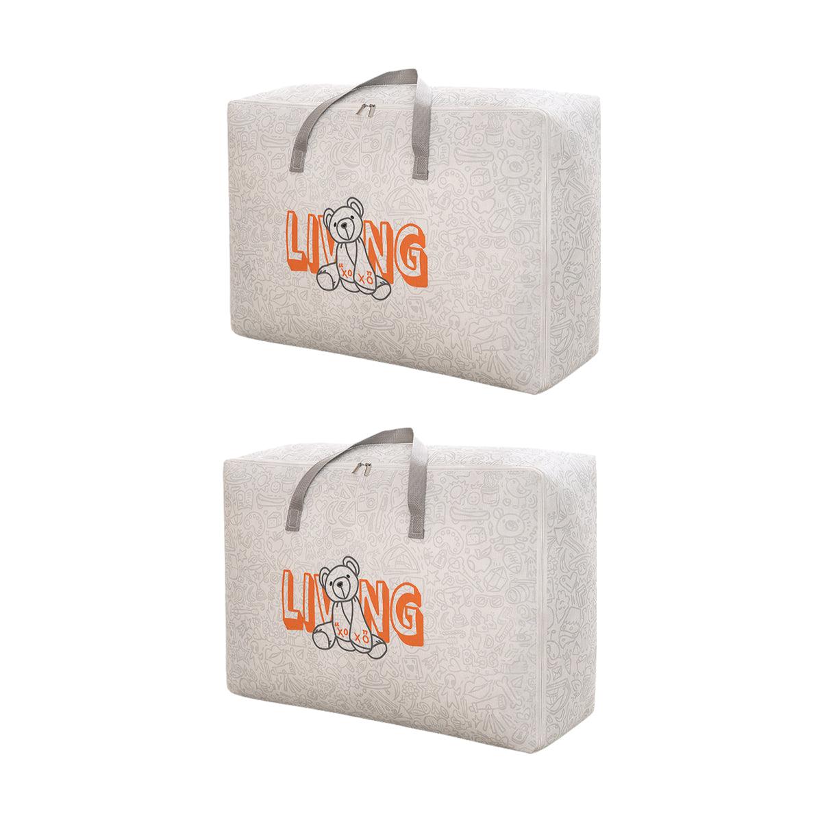 2pcs Cartoon Bear Luggage Organizer Storage Bags Blanket Quilt Closet Box Set - White-M