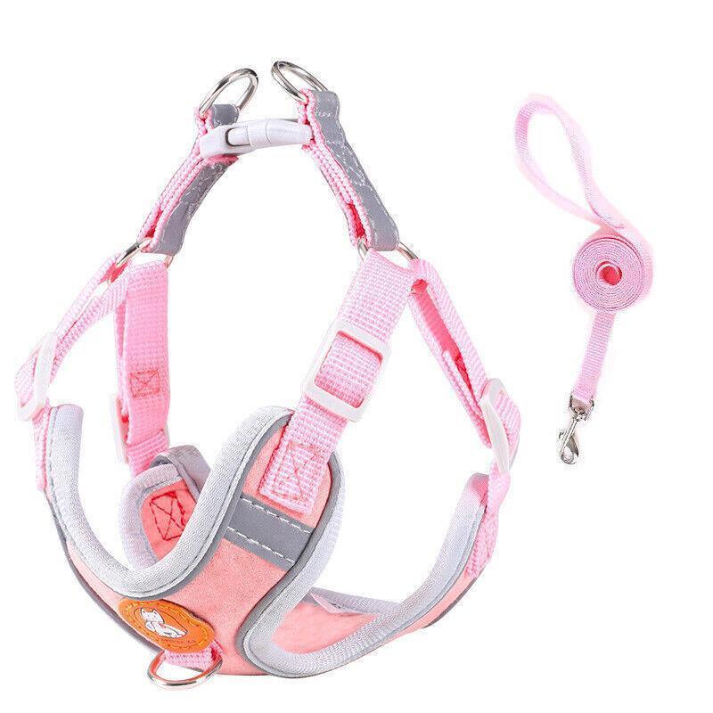 Dog Harness Cat Lead Puppy Leash Vest Mesh Breathe Adjustable Braces Small Pet Pink - L
