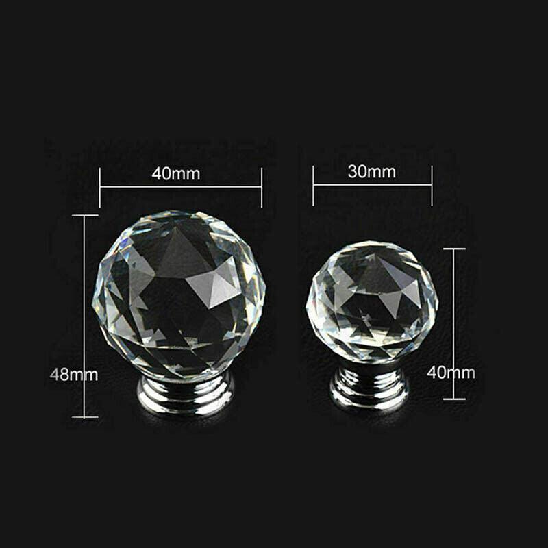 Door Knobs Handle Pull Clear Crystal Glass Knob Drawer Cabinet +Screw 30Mm 40Mm - 40MM-10PCS