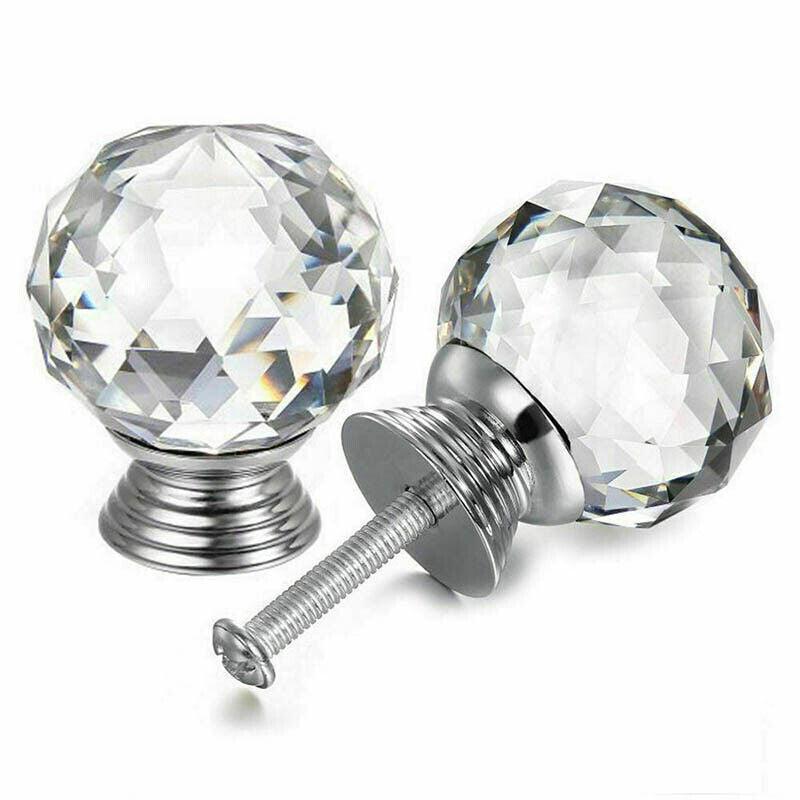 Door Knobs Handle Pull Clear Crystal Glass Knob Drawer Cabinet +Screw 30Mm 40Mm - 40MM-10PCS