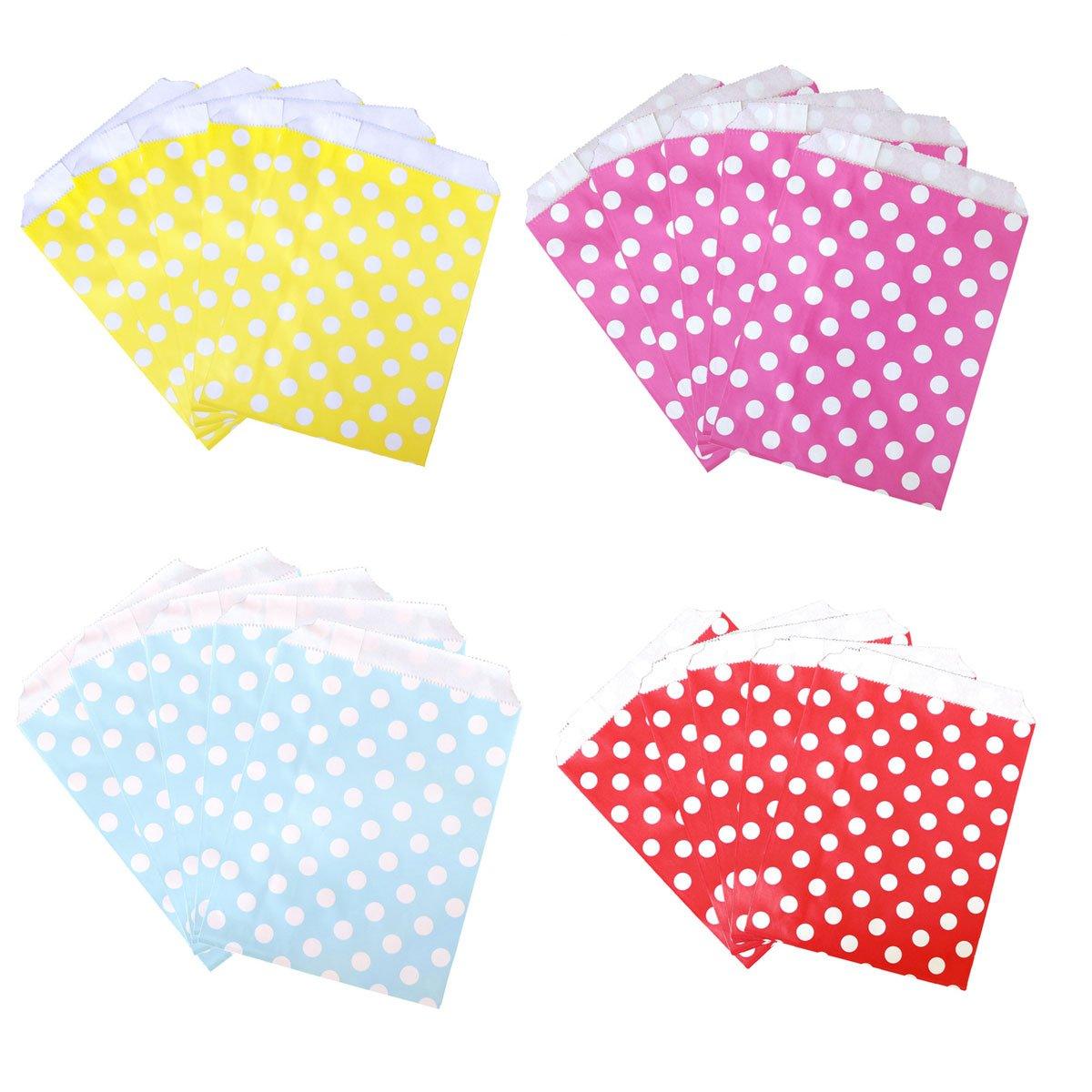 100pcs Colourful Polka Dot Paper Bags for Food Desserts Party Treats Packaging - Red