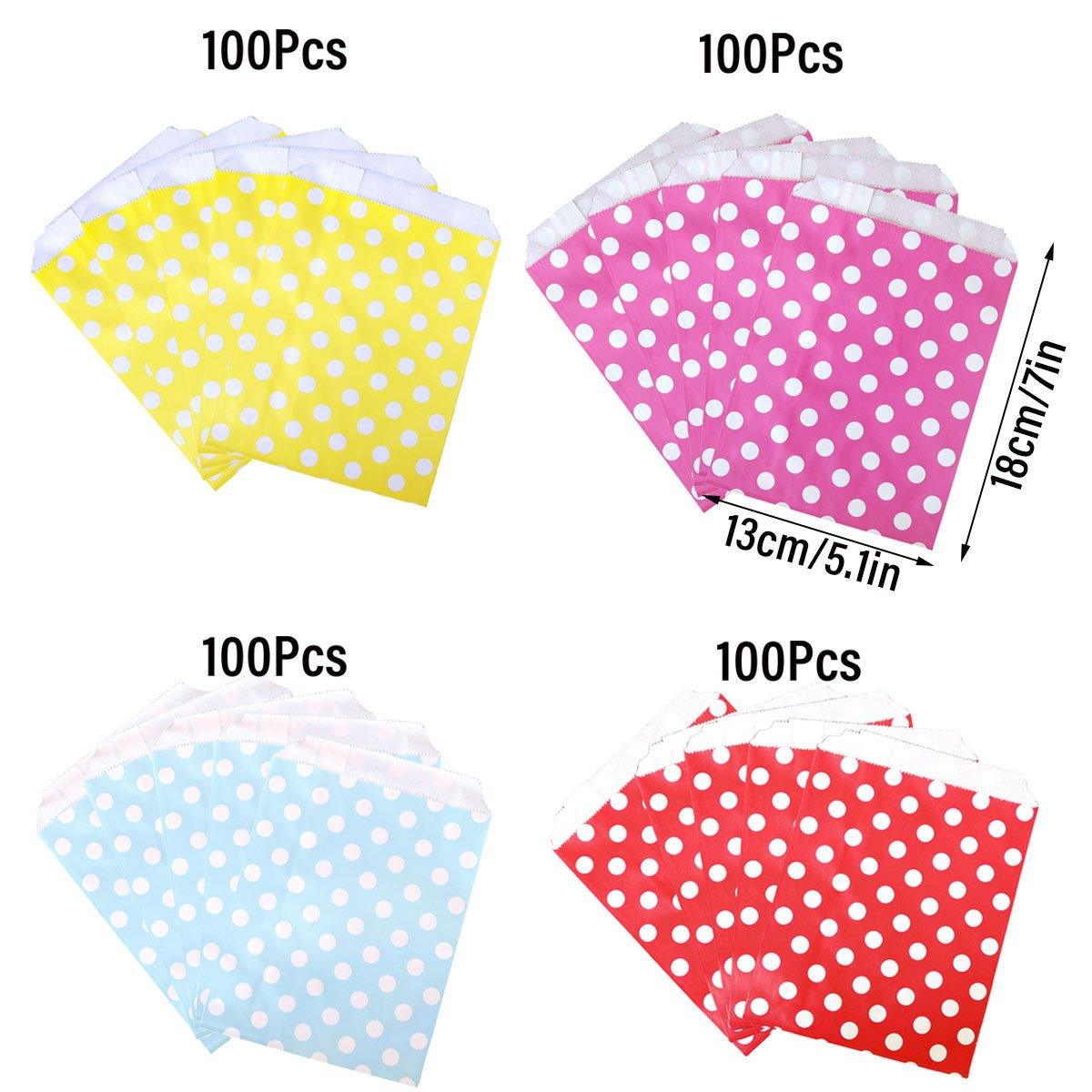 100pcs Colourful Polka Dot Paper Bags for Food Desserts Party Treats Packaging - Red