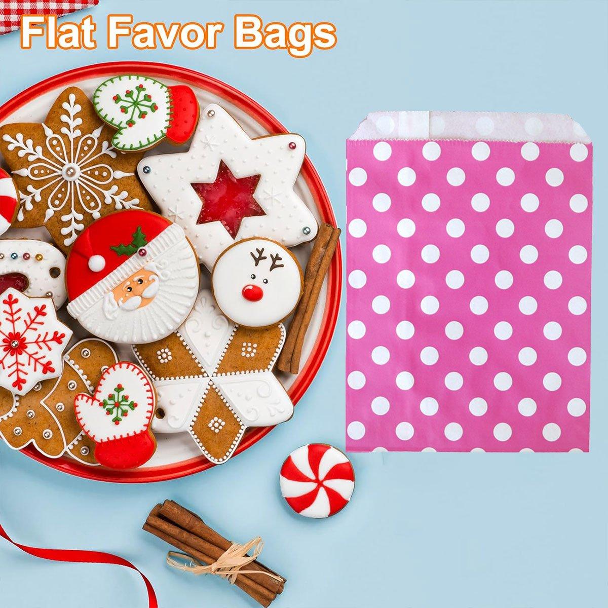 100pcs Colourful Polka Dot Paper Bags for Food Desserts Party Treats Packaging - Red