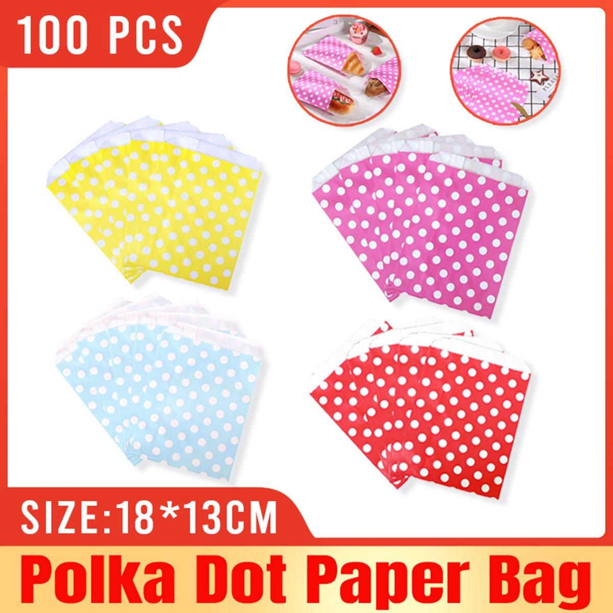 100pcs Colourful Polka Dot Paper Bags for Food Desserts Party Treats Packaging - Yellow