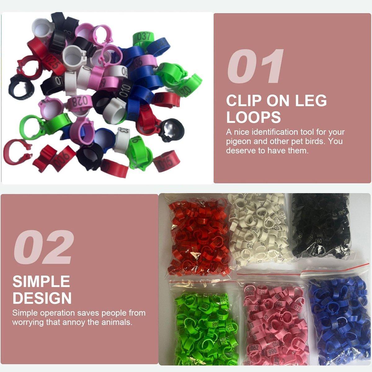 100X 001-100 Digital Numbered Bird Leg Band Rings Clip For Pigeon Parrot Poultry - White