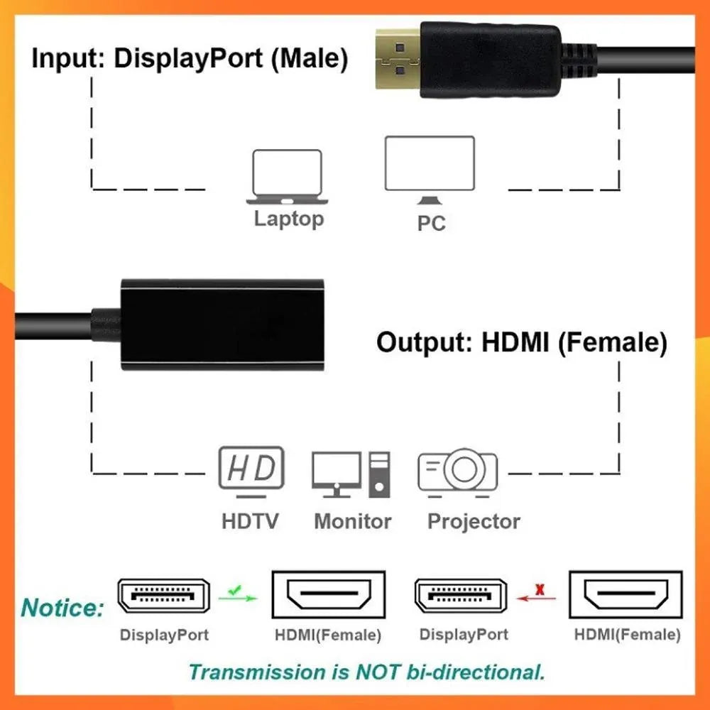 4K/1080p DisplayPort Display Port DP Male to HDMI Female Adapter Converter Cable - 1080p-DP Male to HDMI Female