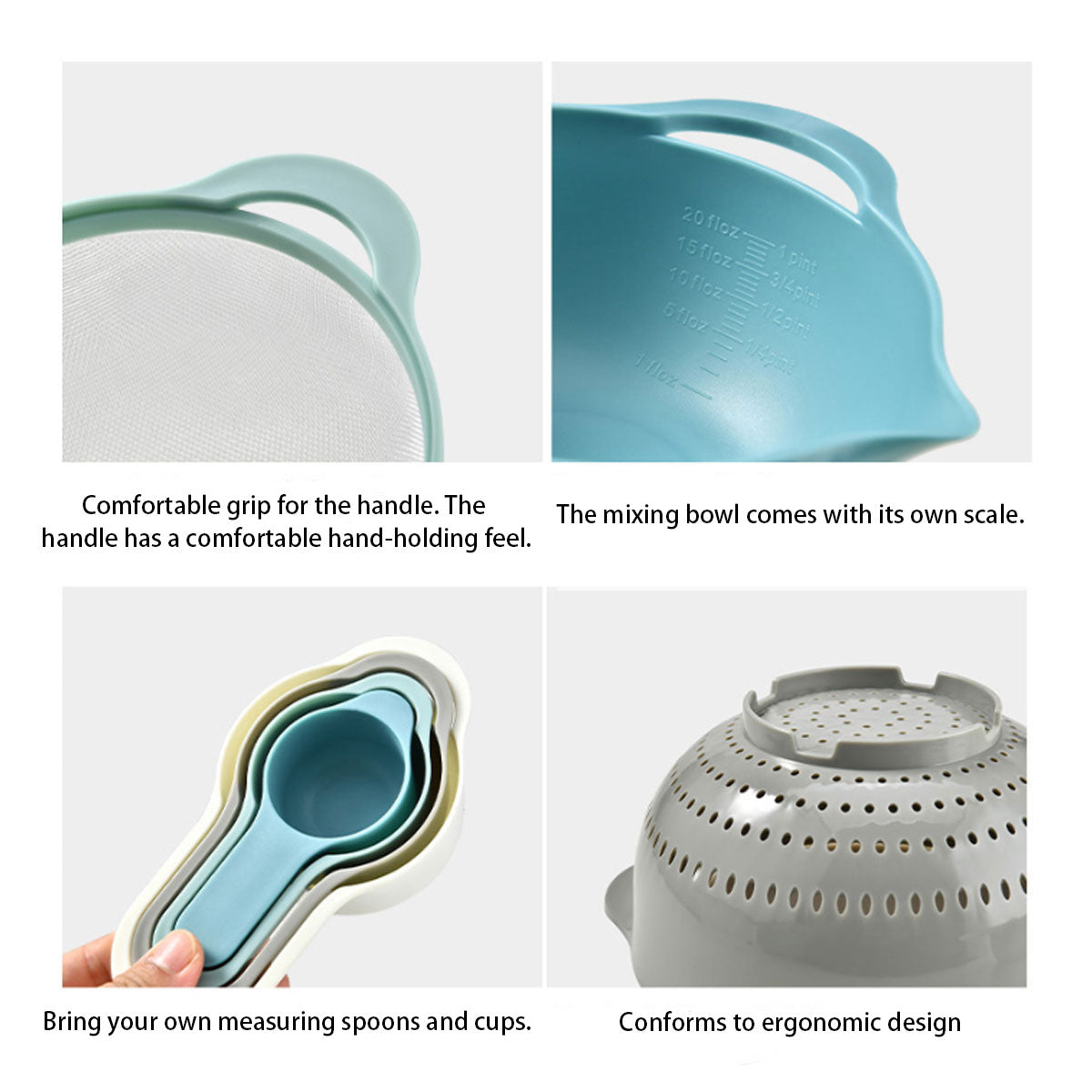 8pcs Plastic Basin Set Drain Basket Washing Mixing Bowl Set Kitchen Baking Tools