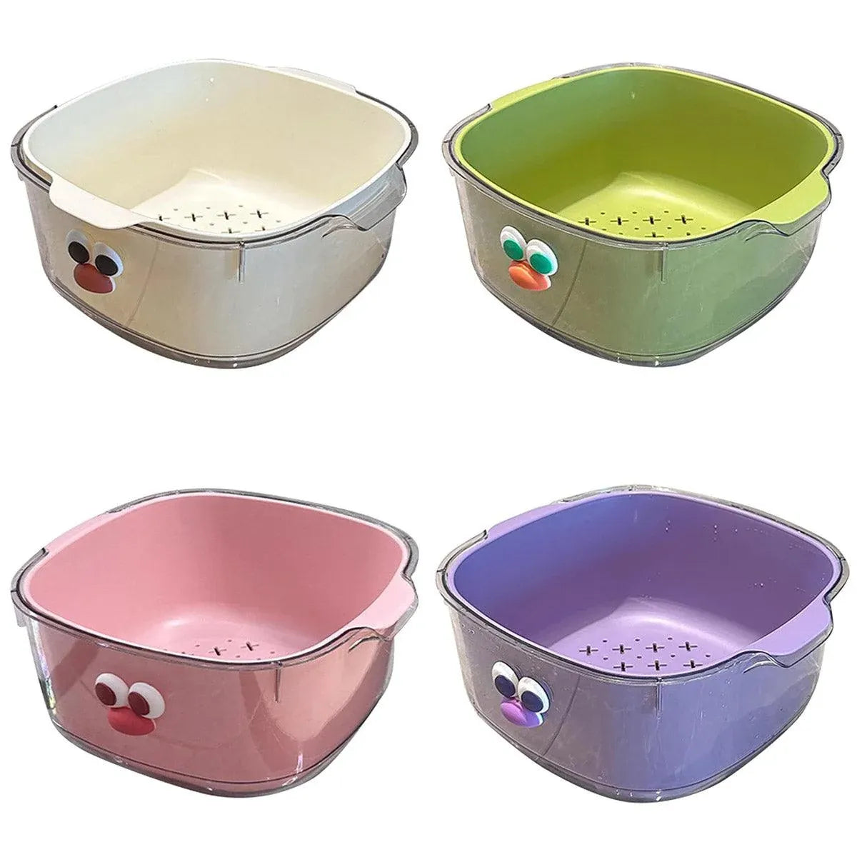 2 in 1 Cute Double Draining Fruit Basket Dishwashing Colander for Household - Green