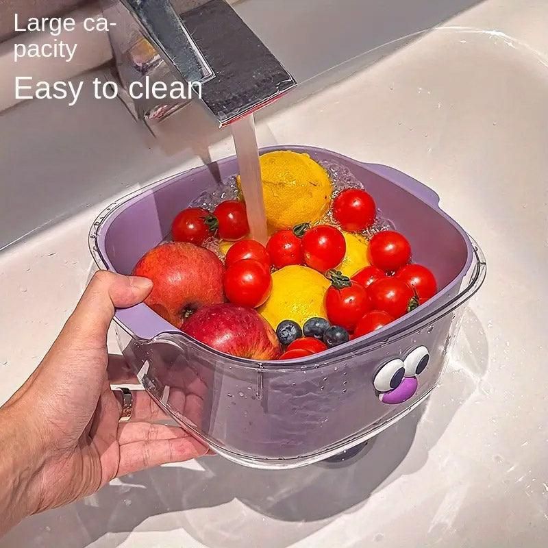 2 in 1 Cute Double Draining Fruit Basket Dishwashing Colander for Household - White
