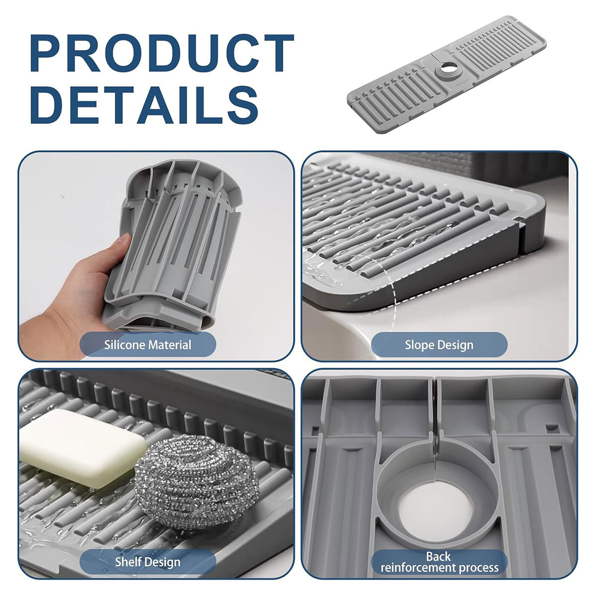 Faucet Draining Pad Narrow Sink Splash Guard Mat for Washbasin Water Catcher - White