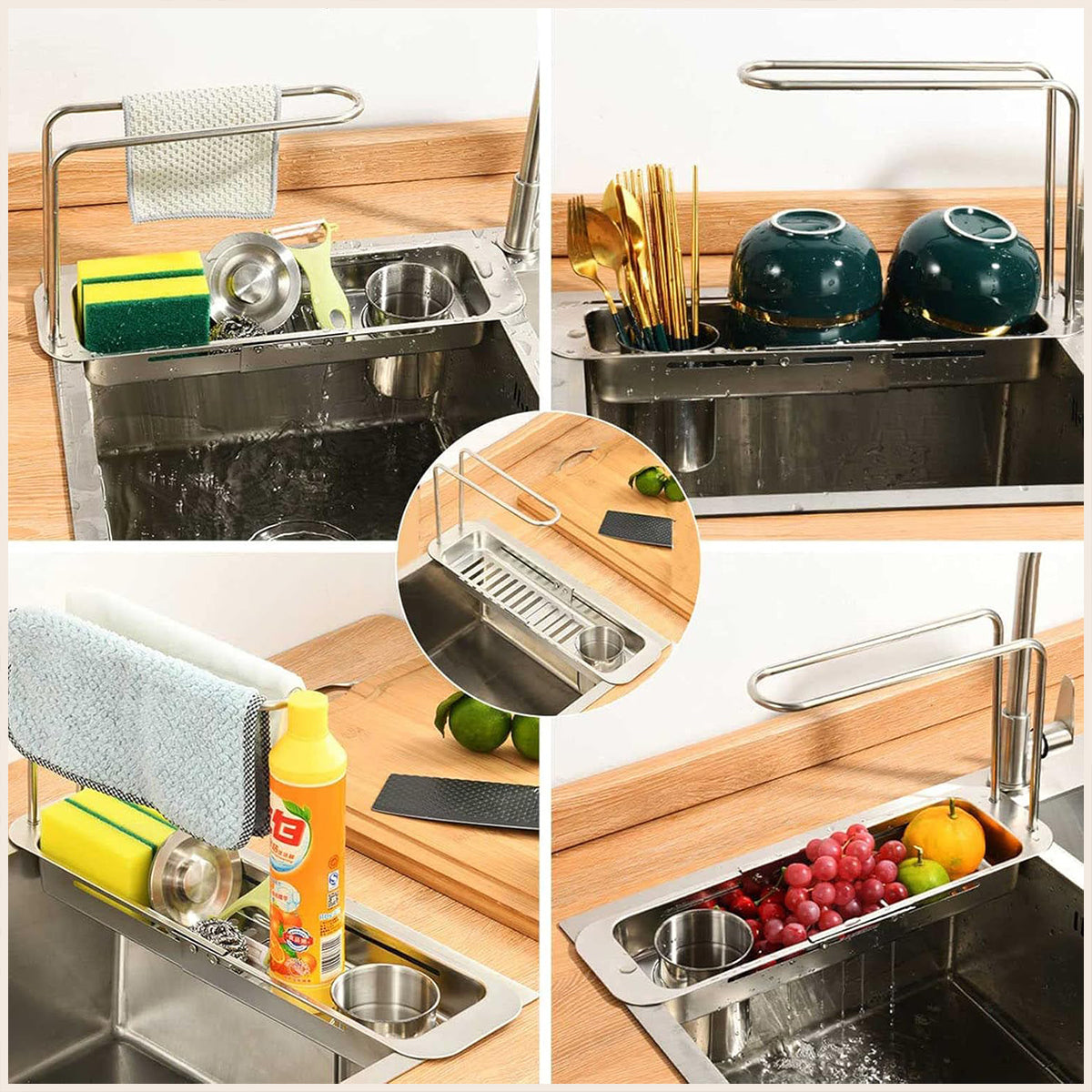 Retractable Kitchen Sink Draining Rack Water Filter Basket Storage Shelf Home - Grey