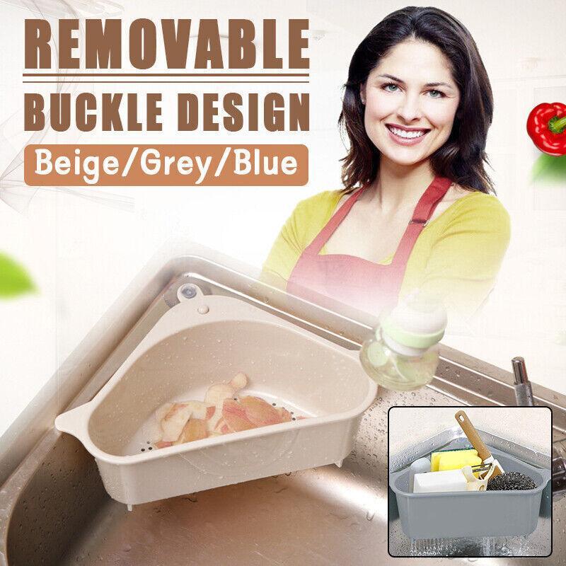 Triangle Sink Kitchen Storage Drain Basket Rack Shelf Holder Strainer Organizer - Grey