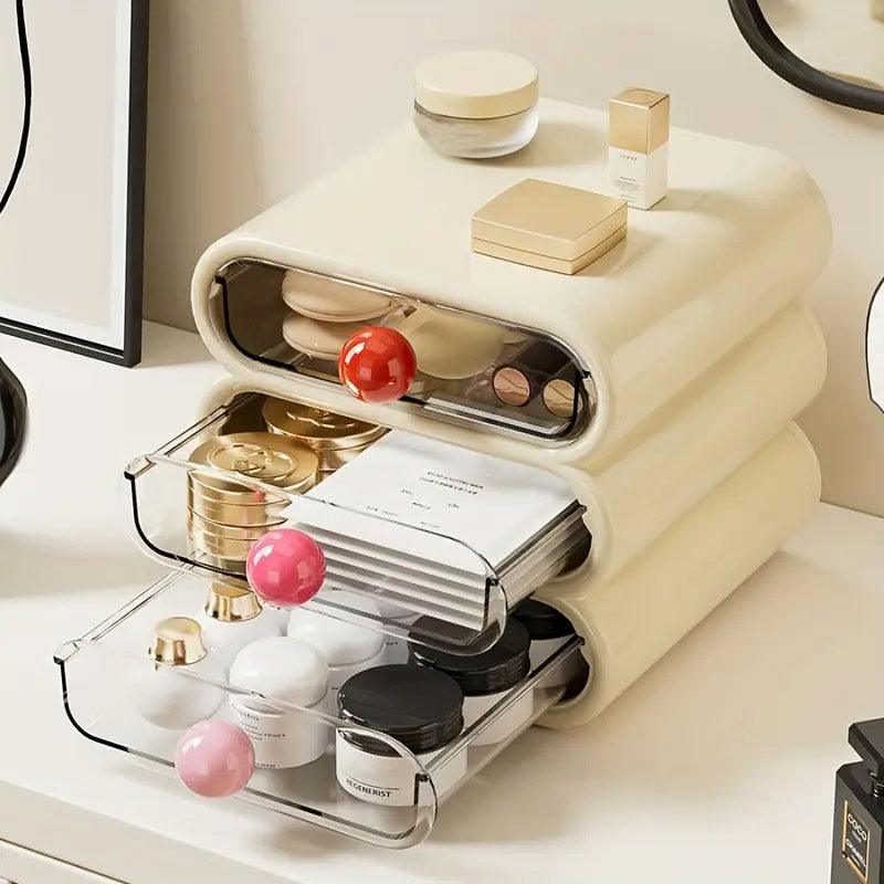 Drawer Cosmetic Organizer Desktop Storage Organizer for Makeup Desk Accessories - White