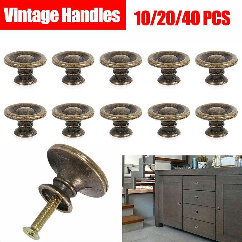 10/20/40Pcs Antique Brass Drawer Knobs Vintage Cabinet Handles Cupboard Pulls - 10PCS