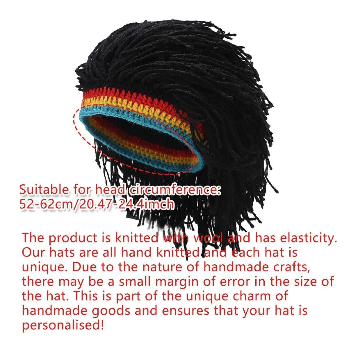 1-Piece Black Knitted Novelty Wig Hat