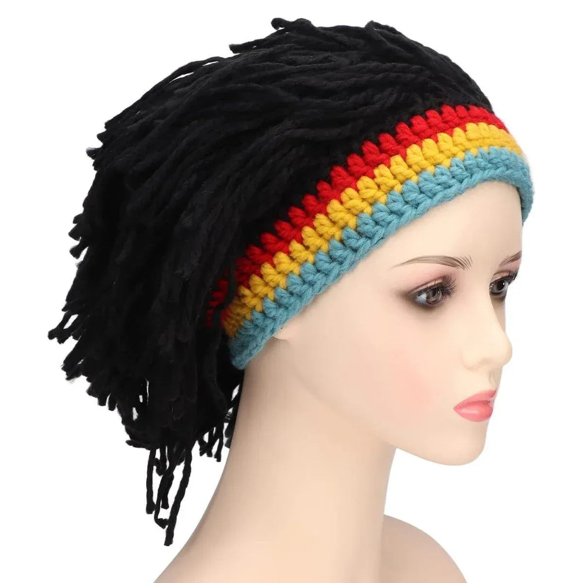 1-Piece Black Knitted Novelty Wig Hat