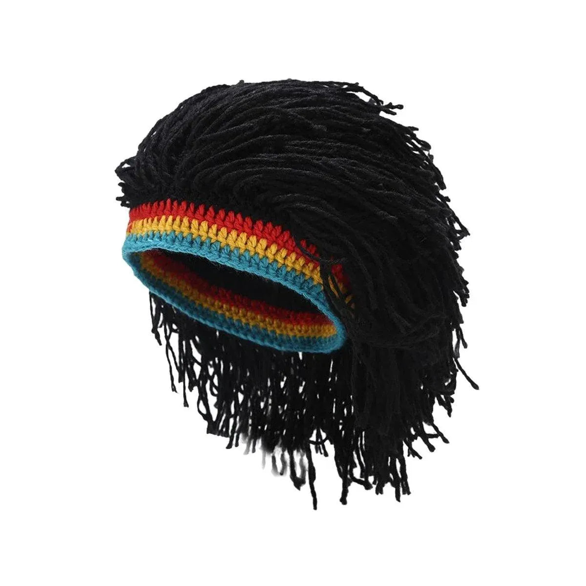 1-Piece Black Knitted Novelty Wig Hat