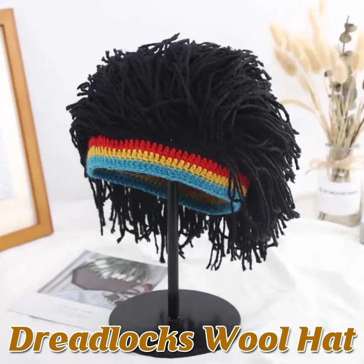 1-Piece Black Knitted Novelty Wig Hat