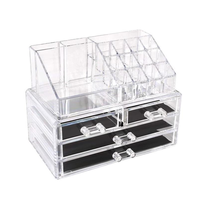 Holder Cosmetic Makeup Organiser 4 Drawer Storage Jewellery Box Clear Acrylic - Without Black Mesh Pad
