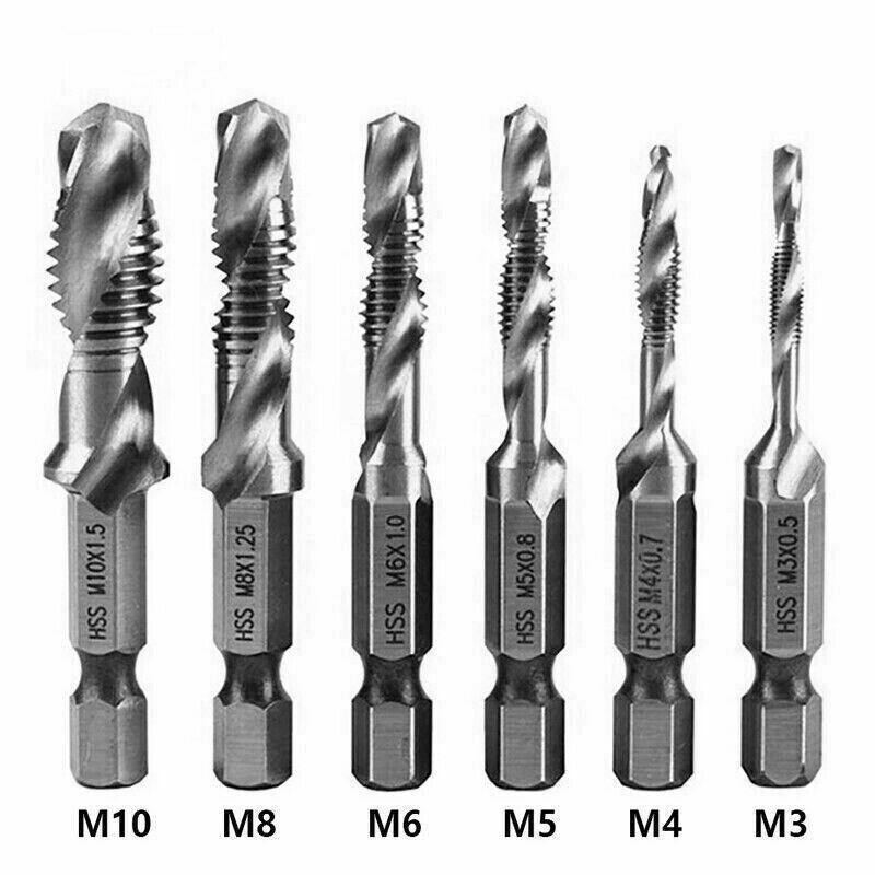 6X Hss Hex Shank Tap Drill Bits Metric Thread Screw Tapping Compound Set Tool