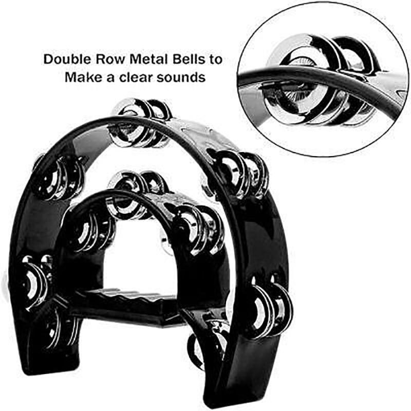 Double Half Moon Tambourine Handheld Musical Percussion Instrument Bell Drum - Blue