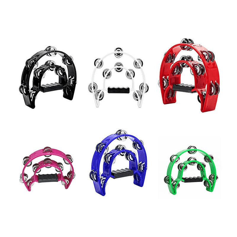 Double Half Moon Tambourine Handheld Musical Percussion Instrument Bell Drum - Pink