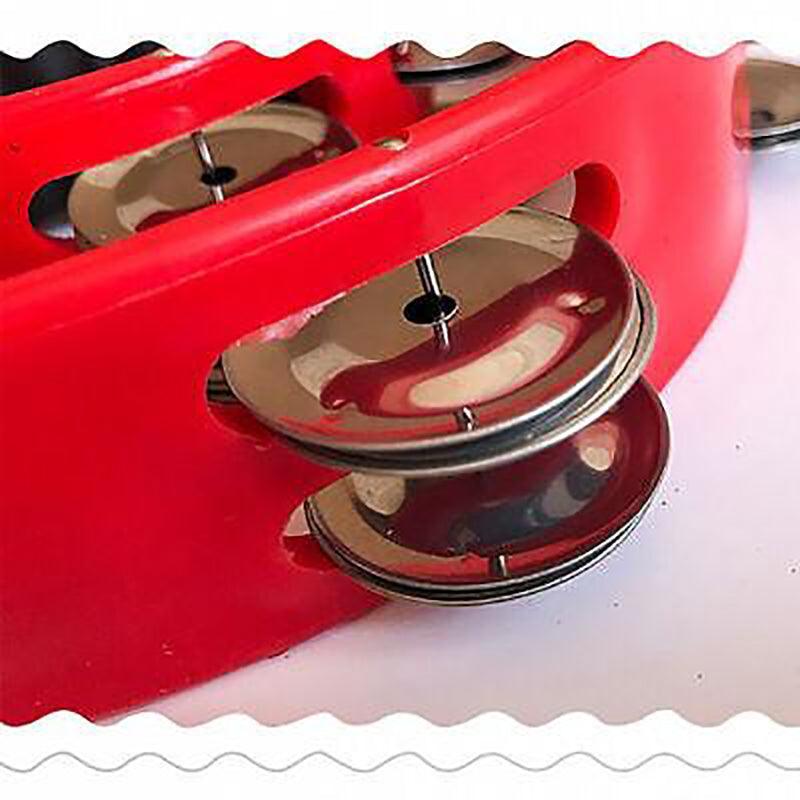 Double Half Moon Tambourine Handheld Musical Percussion Instrument Bell Drum - Pink