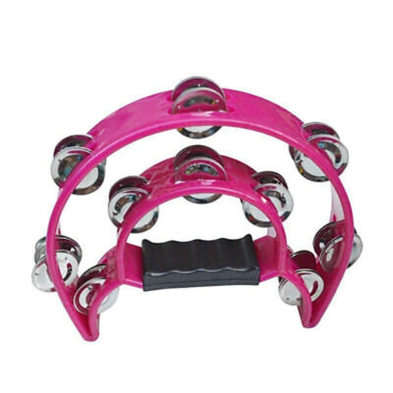 Double Half Moon Tambourine Handheld Musical Percussion Instrument Bell Drum - Pink