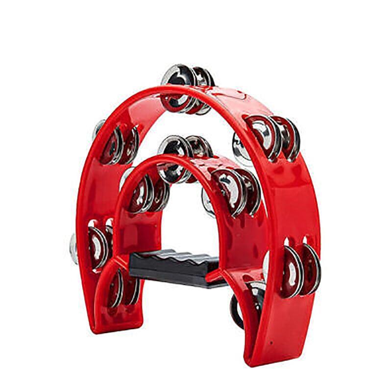 Double Half Moon Tambourine Handheld Musical Percussion Instrument Bell Drum - White