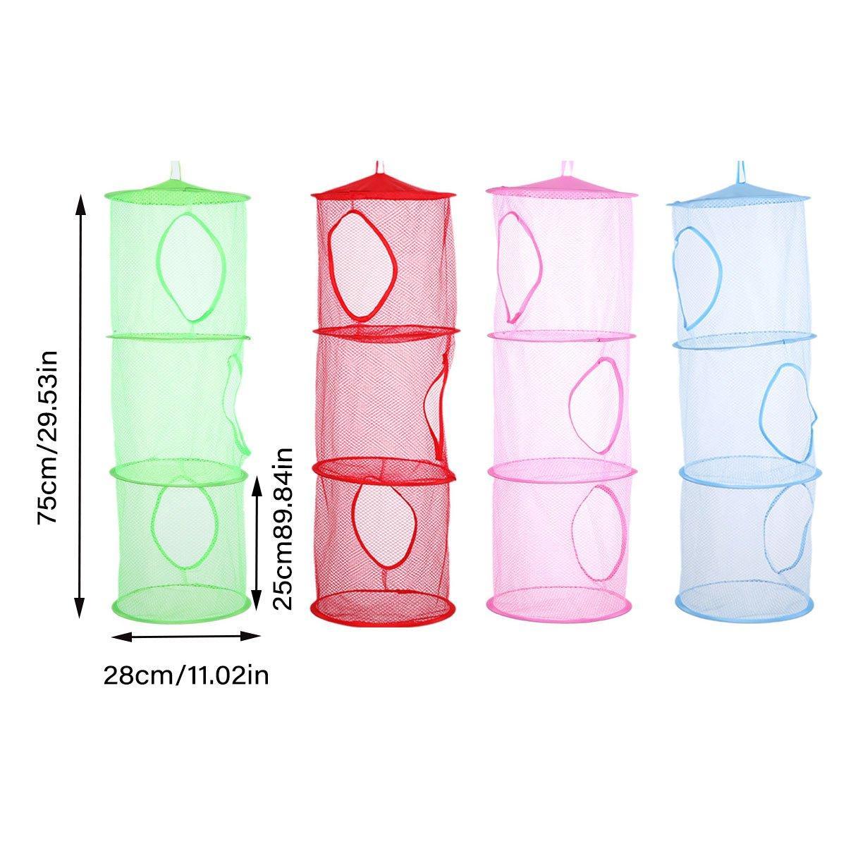 Foldable Clothes Drying Basket Three-layer Hanging Storage Breathable Organizer - Red