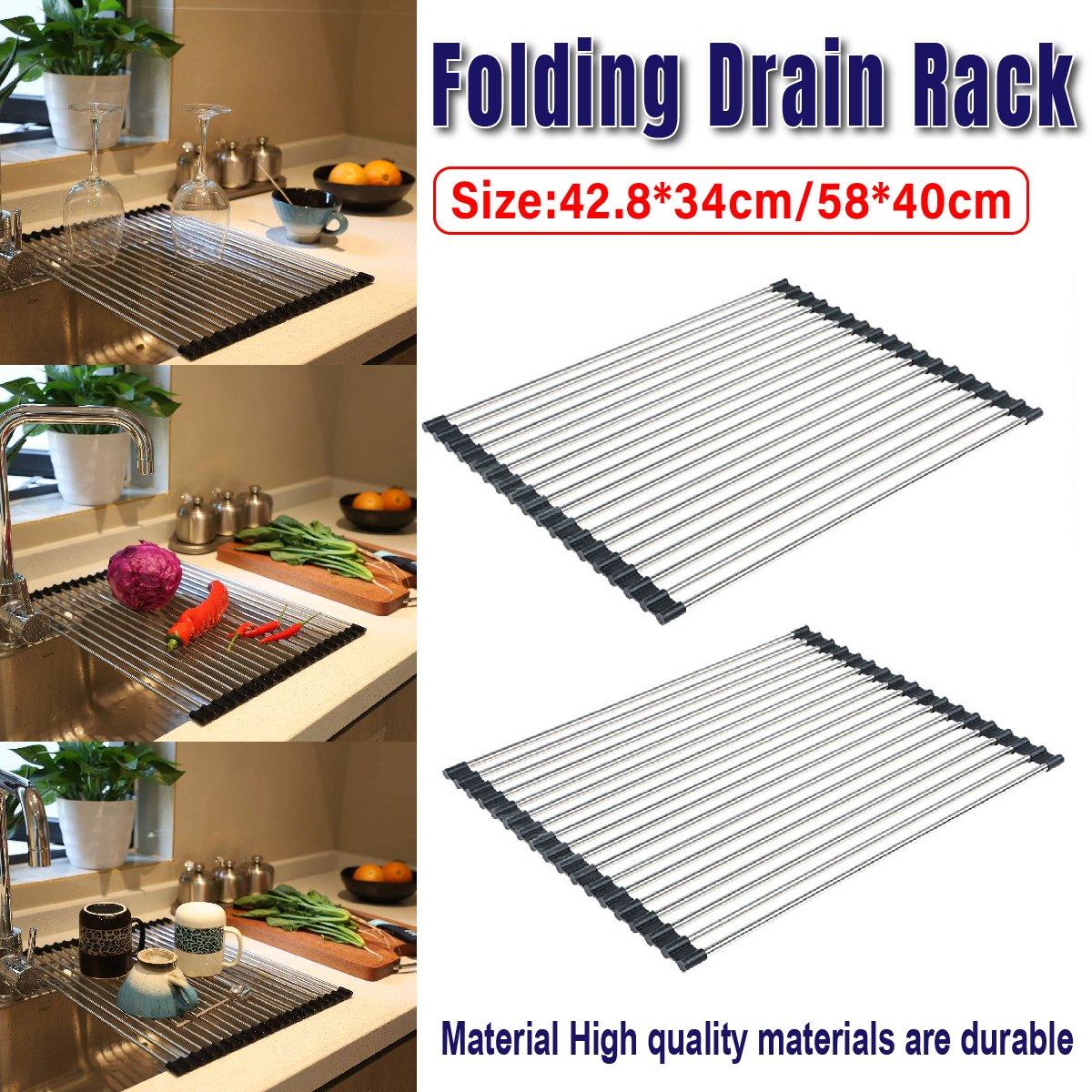 Multifunctional Stainless Steel Draining Rack Folding Sink Organizer for Kitchen - 580 x 400mm