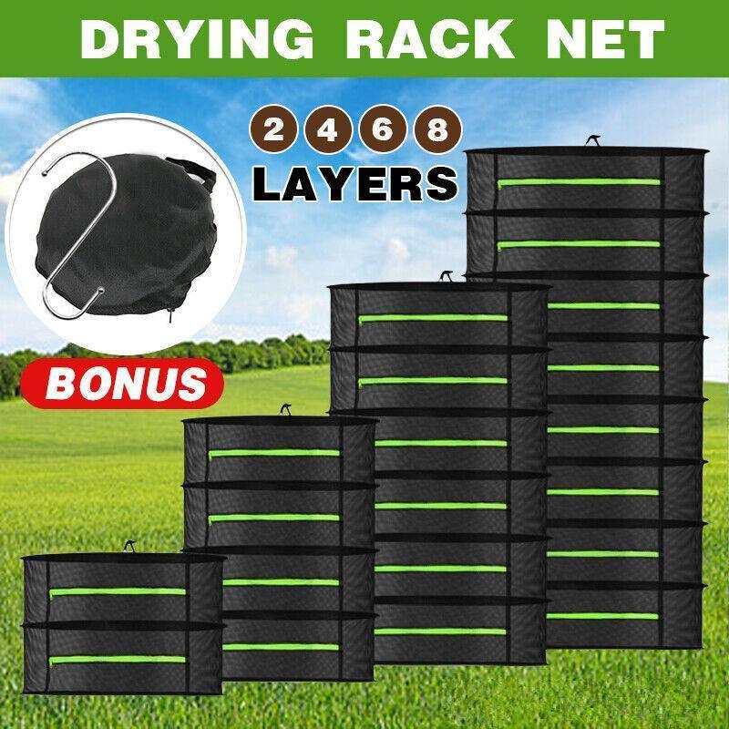 2-8 Tier Drying Net Large Shelf Hydroponic Hanging Grow Herb Plant Dry - 6 Layers
