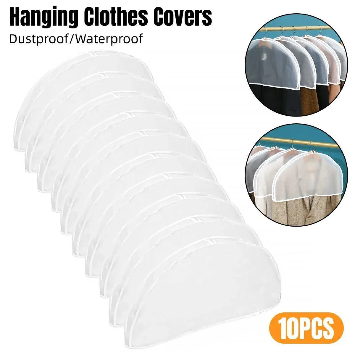 10pcs Dustproof Clothes Cover Transparent Hanging Wardrobe Storage Bag Set
