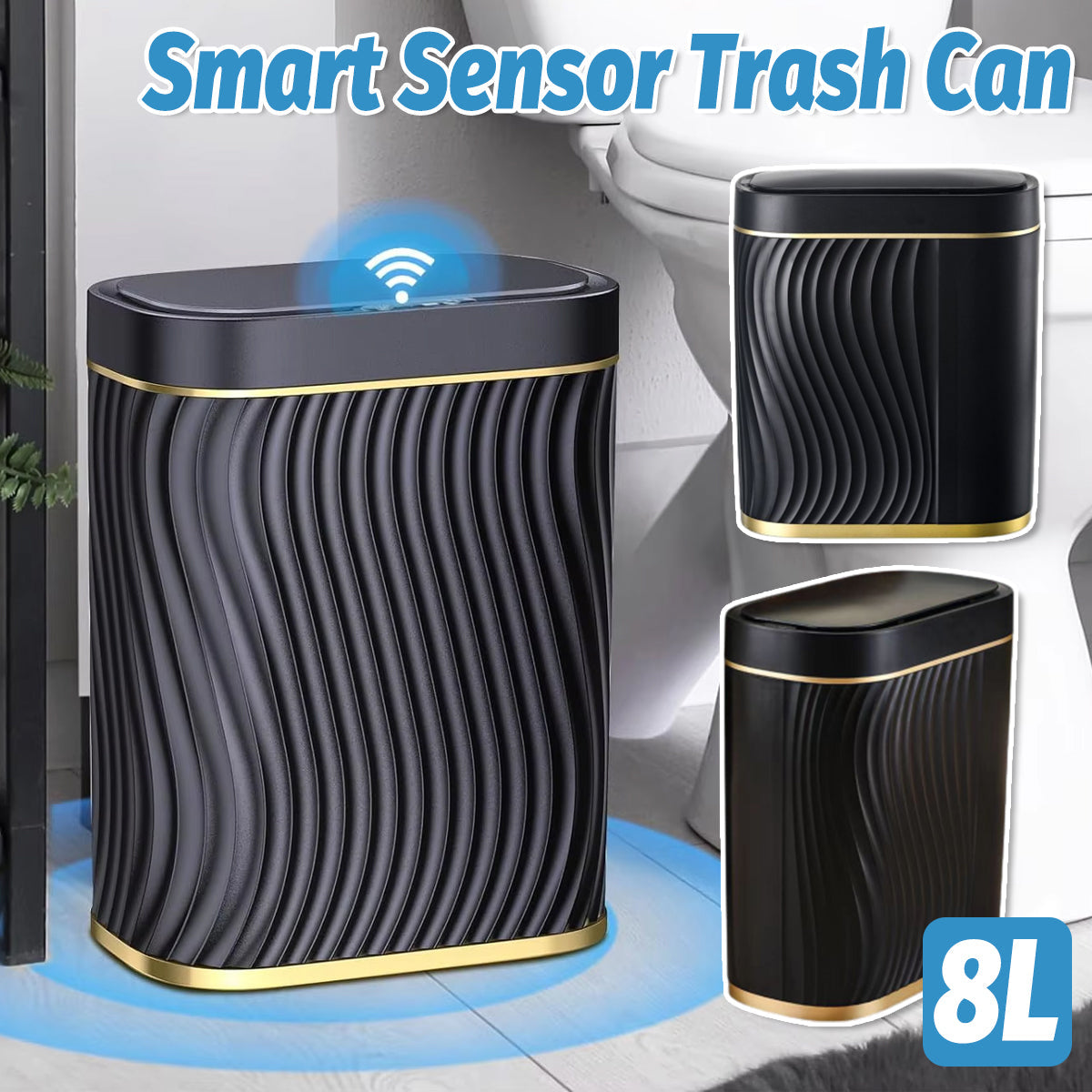 Sensor Trash Can 8L Narrow Black Smart Bin Touchless Bathroom Toilet Waste Bin