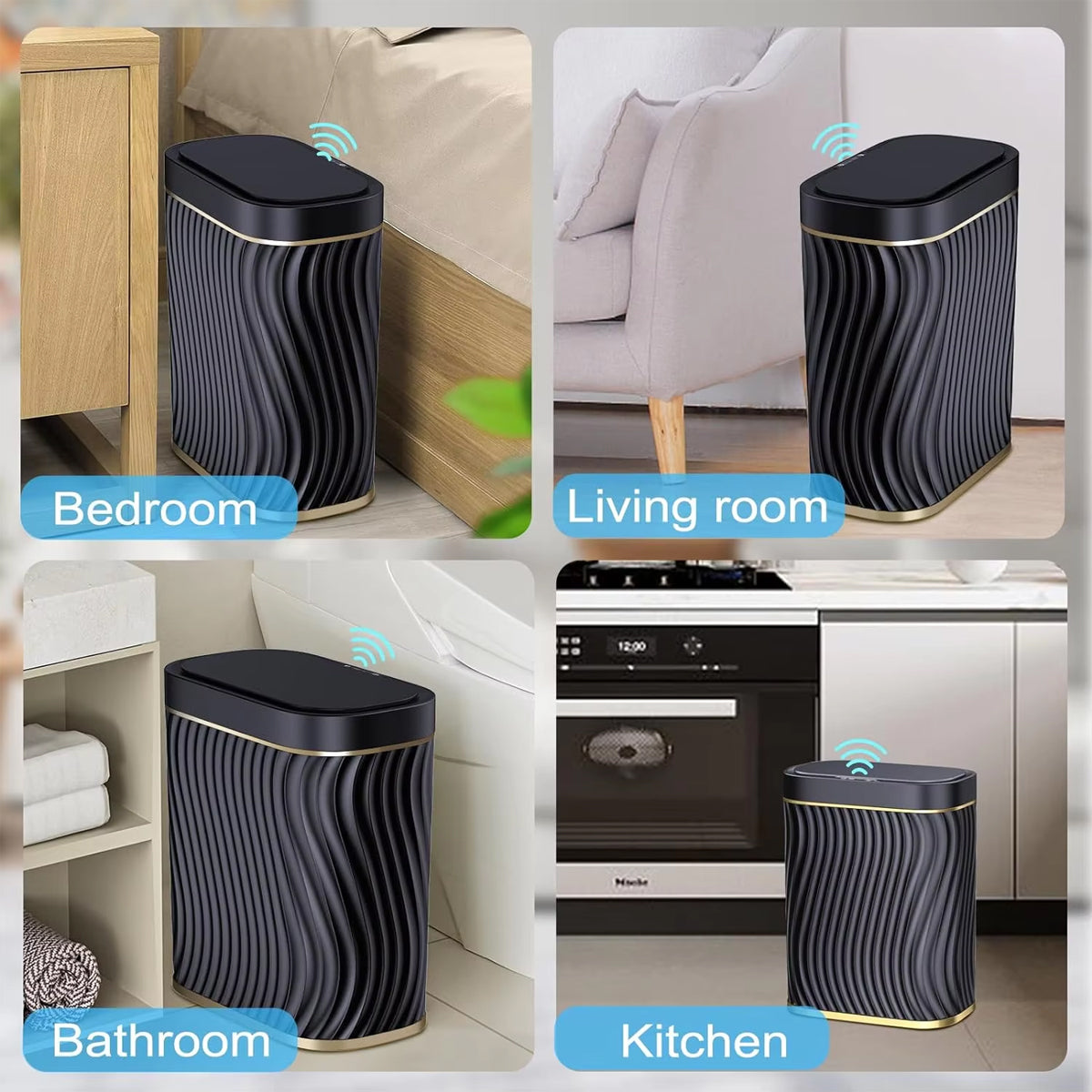 Sensor Trash Can 8L Narrow Black Smart Bin Touchless Bathroom Toilet Waste Bin