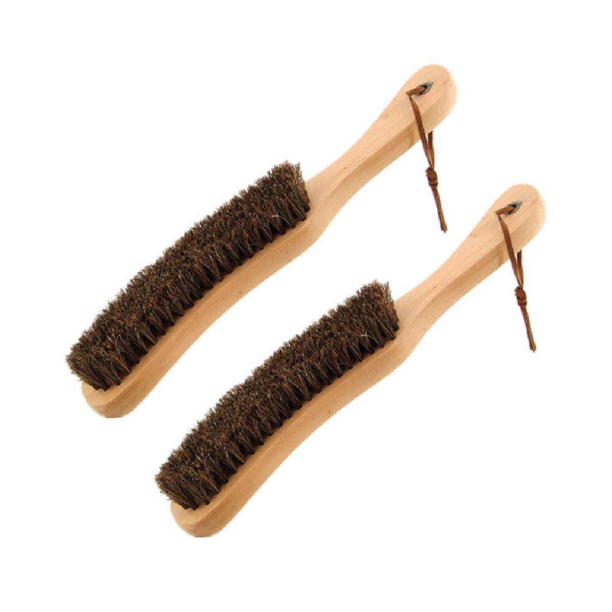 2PCS Wooden Handle Horsehair Clothes Brush Dust Remover Household Cleaning Brush