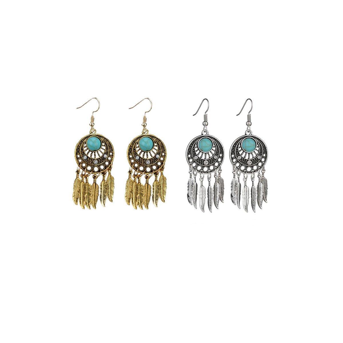 Bohemian Dreamcatcher Tassel Earrings Handmade Fashion Jewellery for Women Gifts - Silver