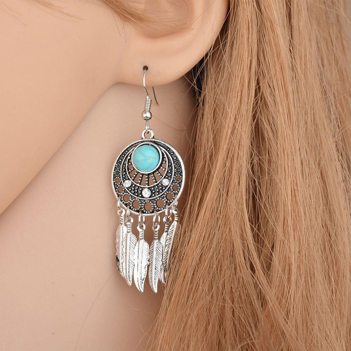 Bohemian Dreamcatcher Tassel Earrings Handmade Fashion Jewellery for Women Gifts - Silver
