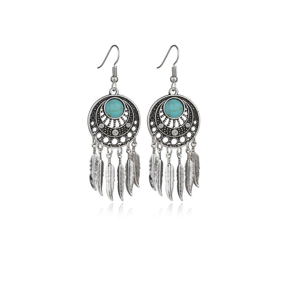 Bohemian Dreamcatcher Tassel Earrings Handmade Fashion Jewellery for Women Gifts - Silver