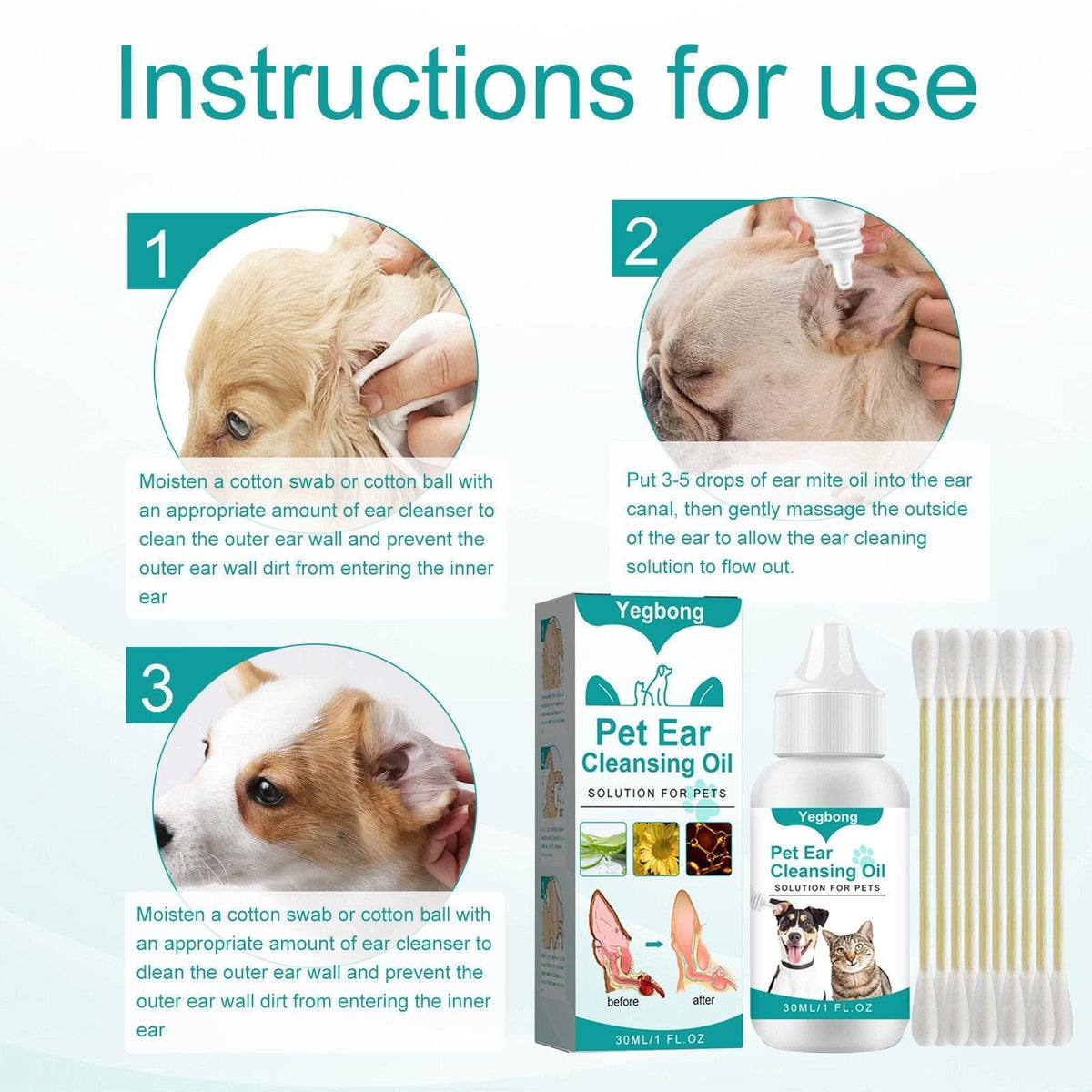 Pet Ear Cleaning Oil for Cats Dogs Deodorize Clean Ears Universal Ear Care Oil