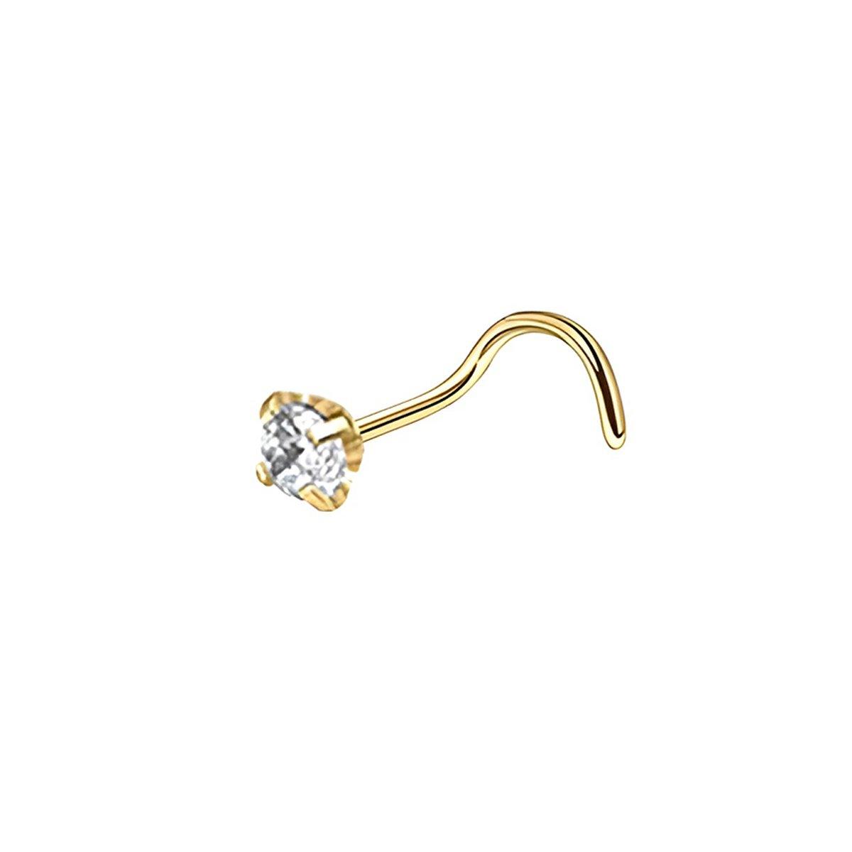 Stainless Steel Nosepiece with Gold Nose Stud Stylish Piercing Jewellery Women - L-Shaped Rod-3mm