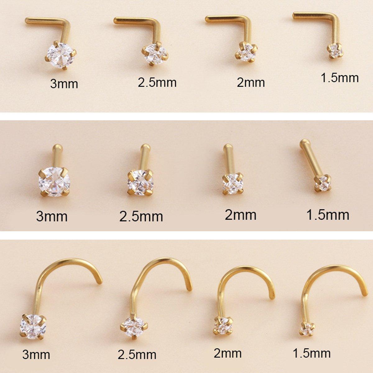 Stainless Steel Nosepiece with Gold Nose Stud Stylish Piercing Jewellery Women - S-Shaped Rod-2mm