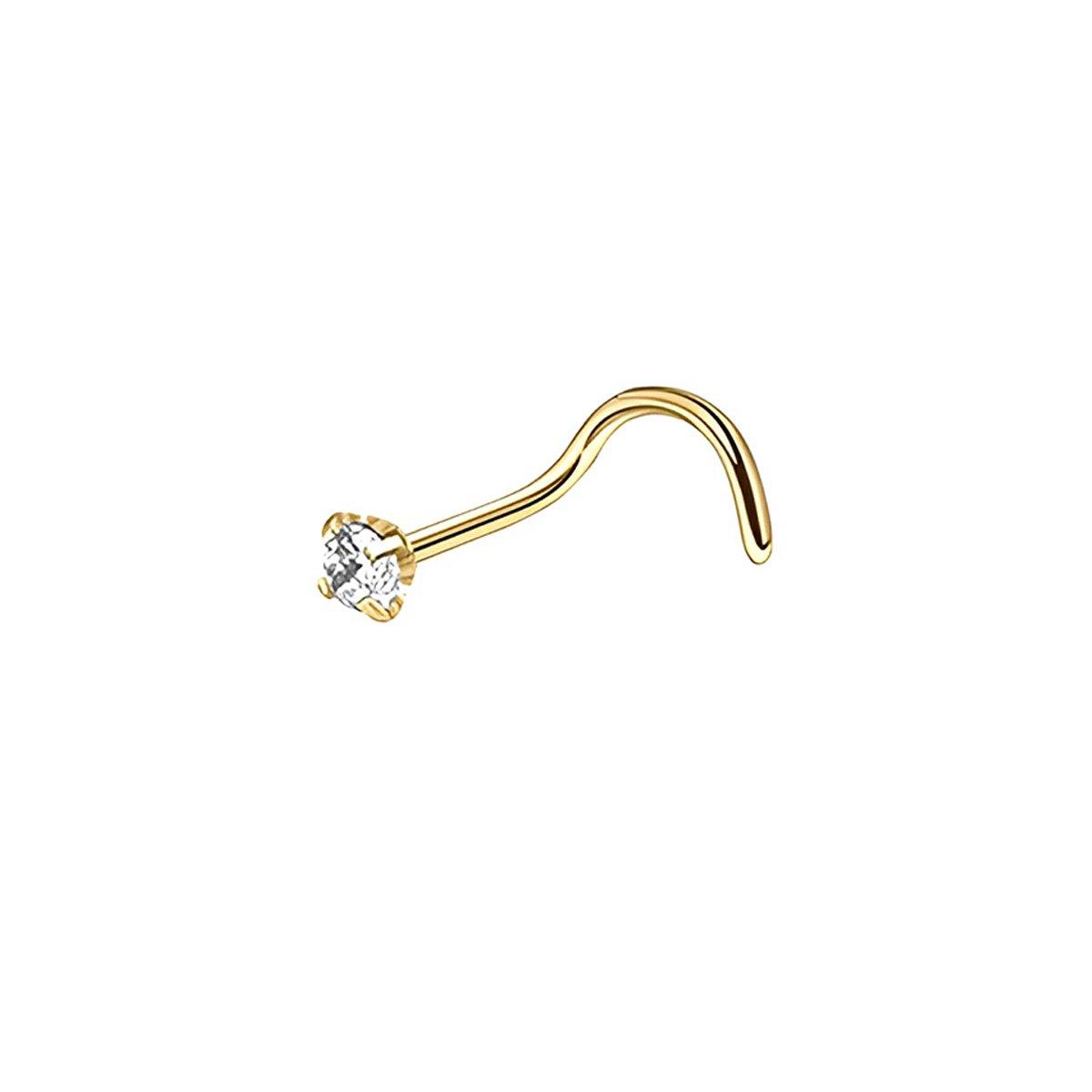 Stainless Steel Nosepiece with Gold Nose Stud Stylish Piercing Jewellery Women - S-Shaped Rod-2mm