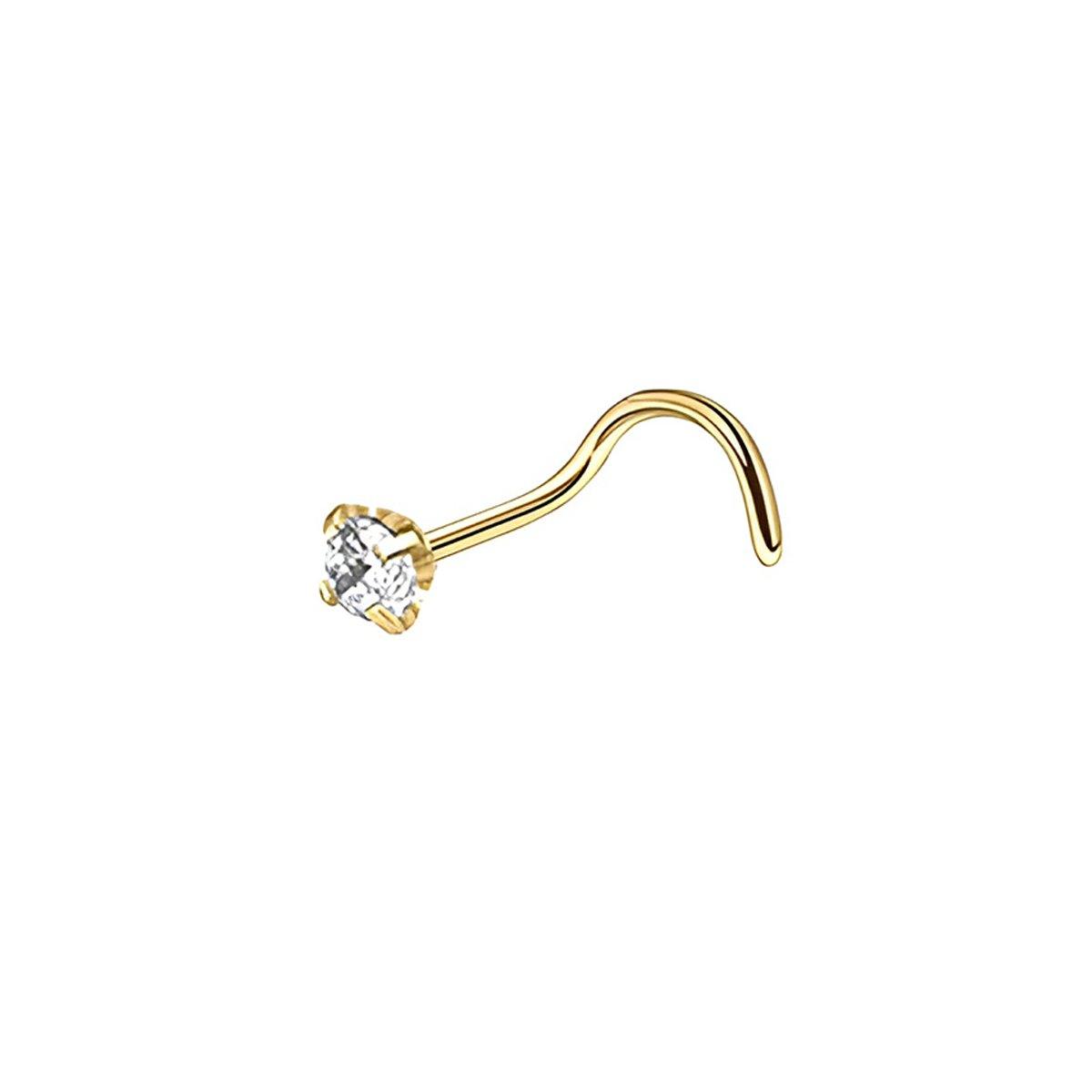 Stainless Steel Nosepiece with Gold Nose Stud Stylish Piercing Jewellery Women - S-Shaped Rod-1.5mm